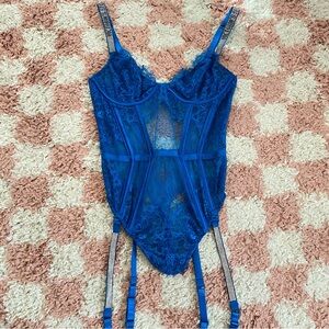 Victoria's Secret Very Sexy Demi Teddy Shine Strap Blue Lingerie Bodysuit XS